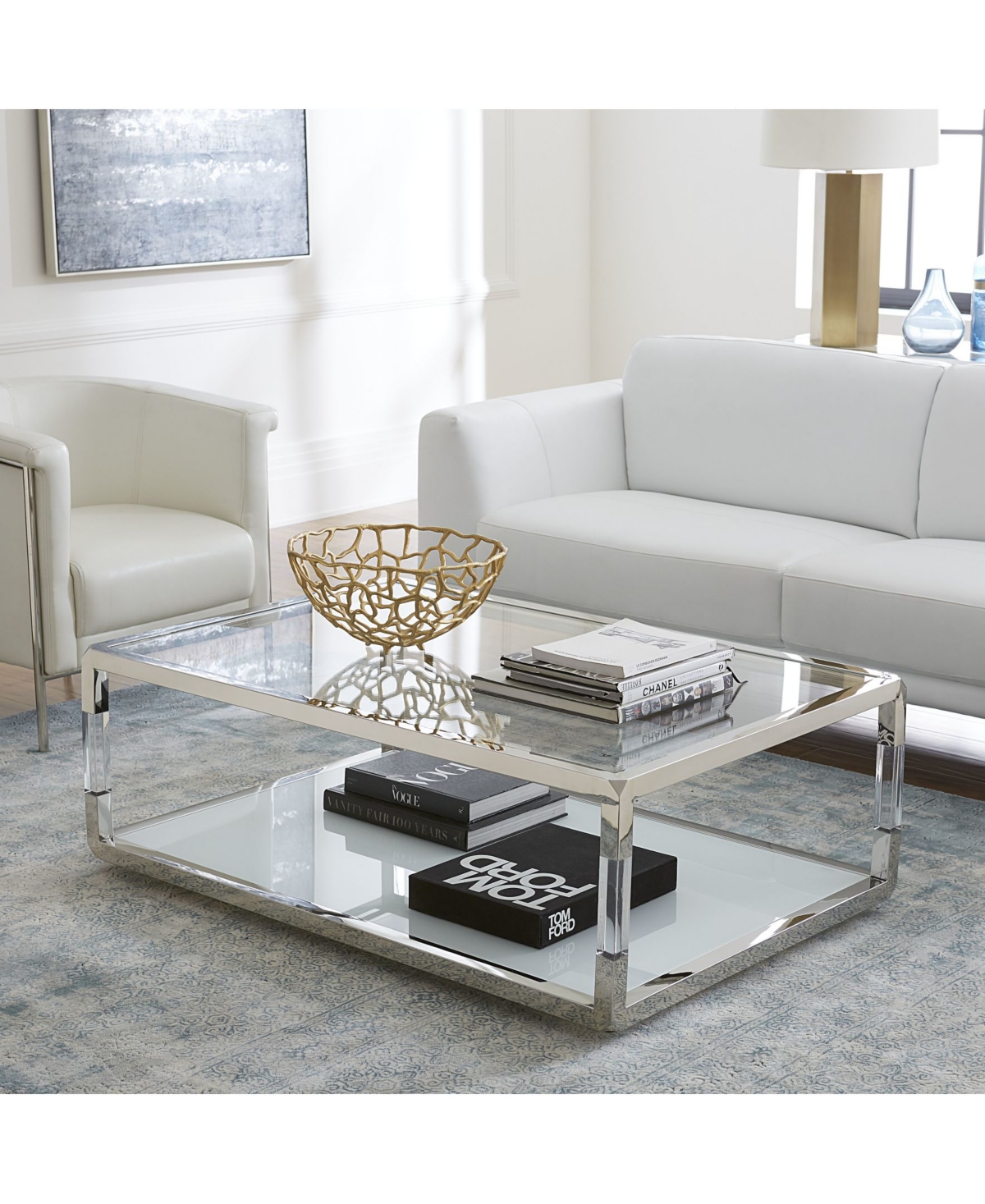 Macy's Jasper 48" Glass Coffee Table In Clear Glass,acrylic And Pss