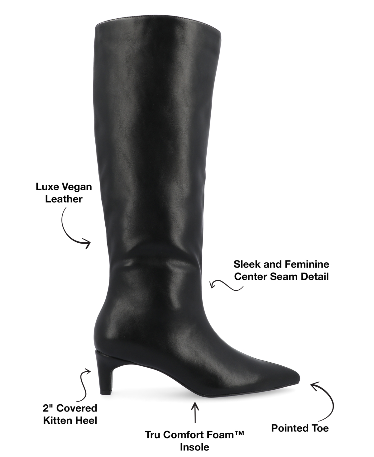 Journee Collection Women's Tullip Kitten Heel Pointed Toe Knee High Dress Boots