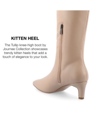 Women's Tullip Kitten Heel Pointed Toe Knee High Dress Boots