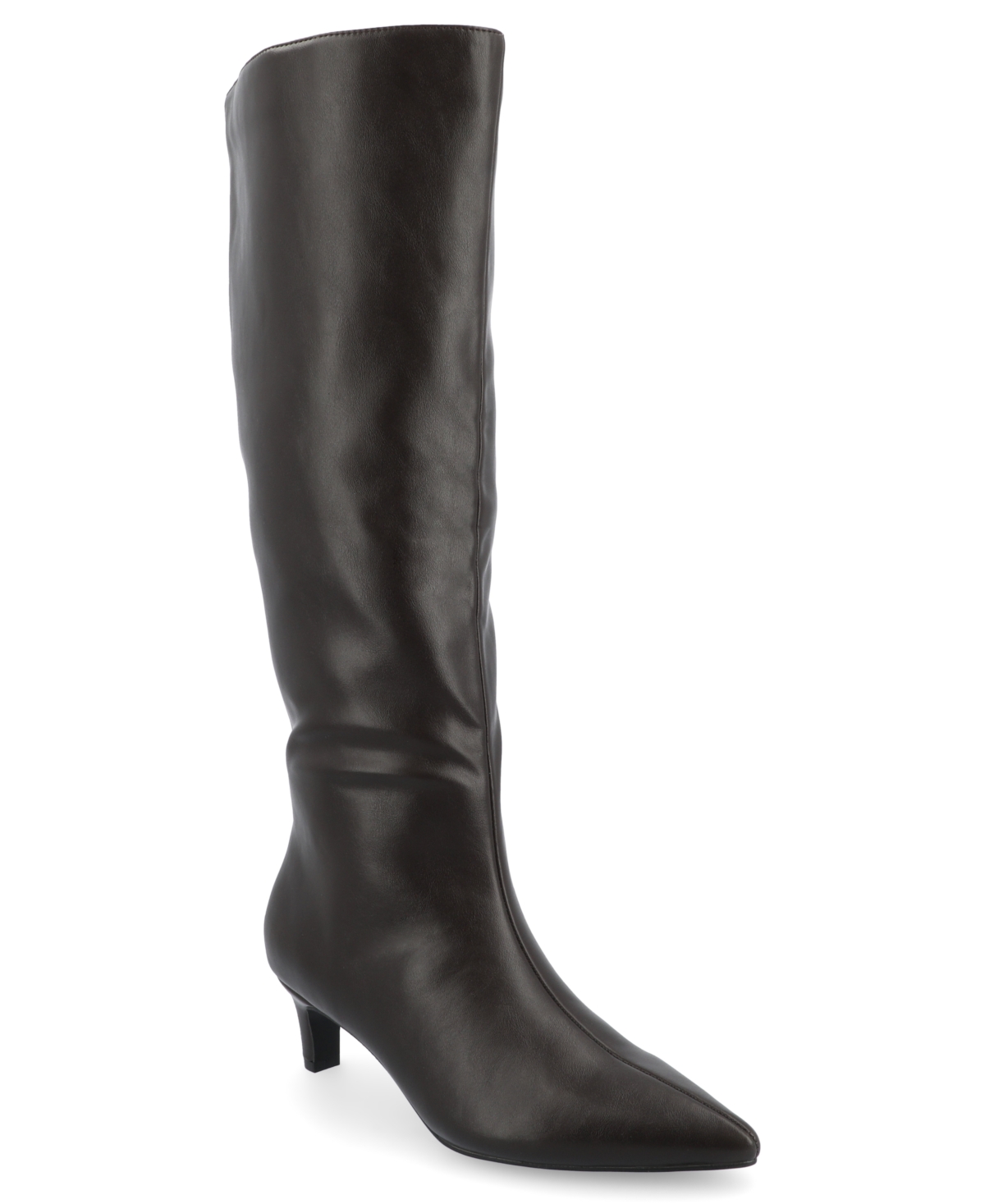 Shop Journee Collection Women's Tullip Kitten Heel Pointed Toe Knee High Dress Boots In Dark Brown