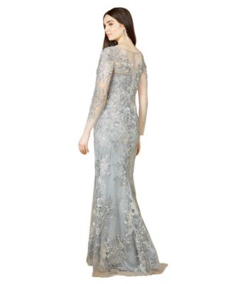 Women's Boat Neck Long Sleeve Fitted Lace Gown