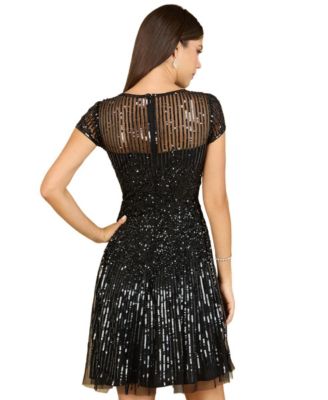 Women's Cap Sleeve Sequin Short Dress in Black