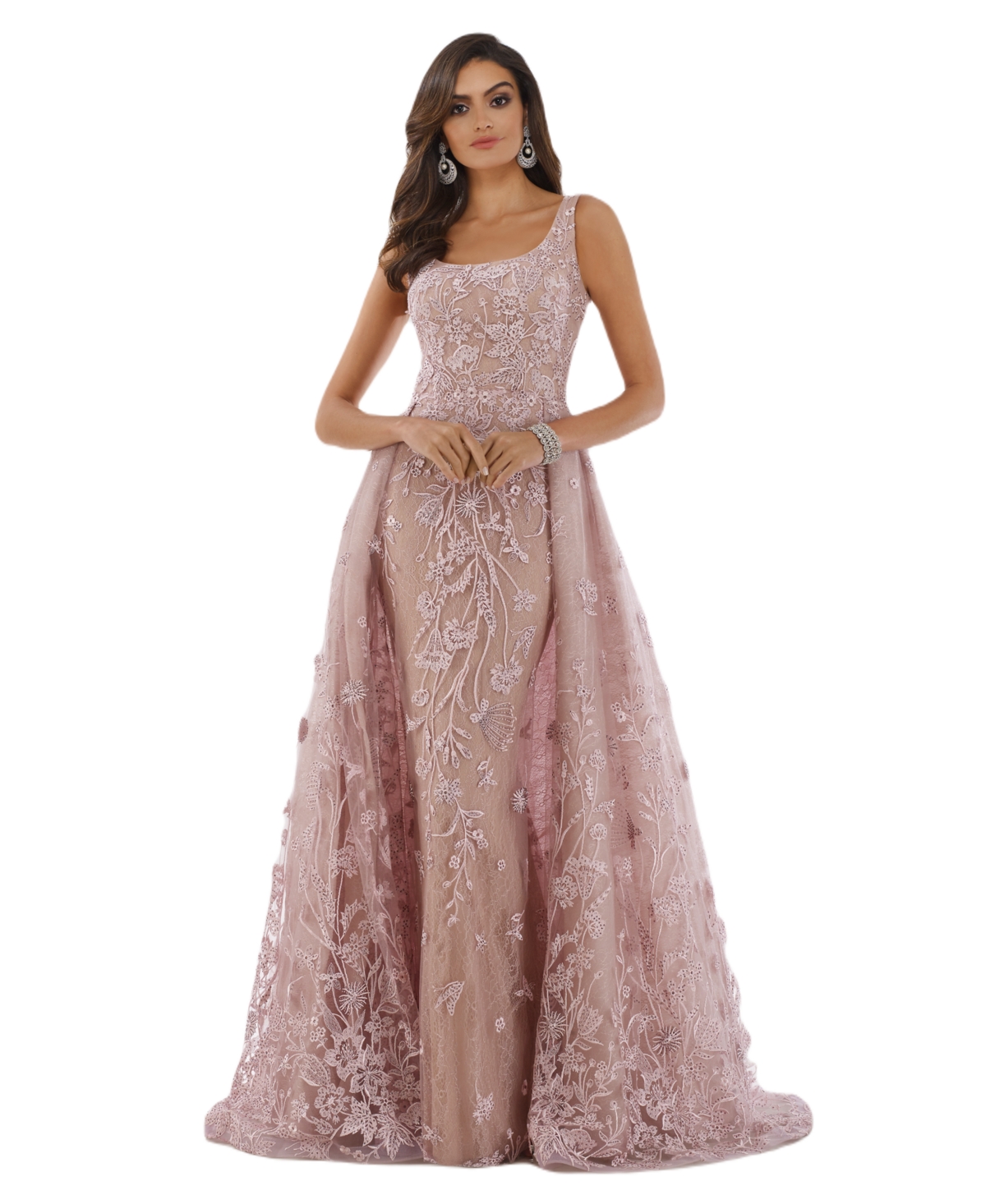 Women's Overskirt Lace Fitted Gown - Dusty pink