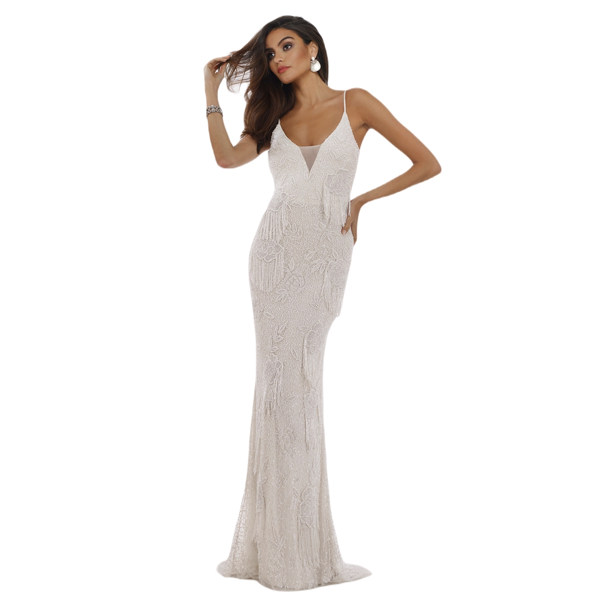 Lara Women's Danika Floral Beaded Sheath Beaded Dress with Beaded Fringe