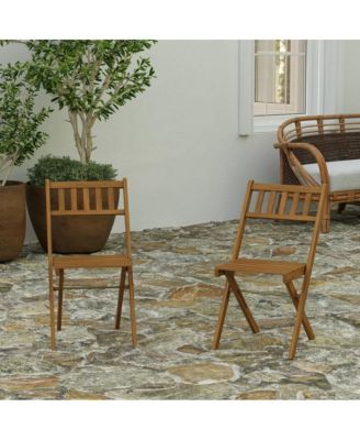 Stora Set Of 2 Solid Acacia Wood Armless Folding Patio Bistro Chairs With Slatted Backs And Seats