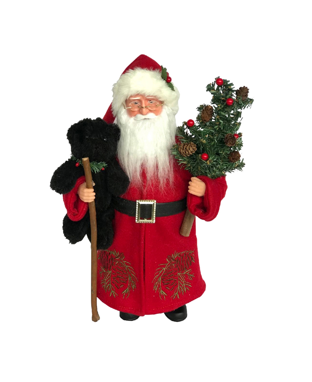15" Pine Cone Santa and Black Bear - Red