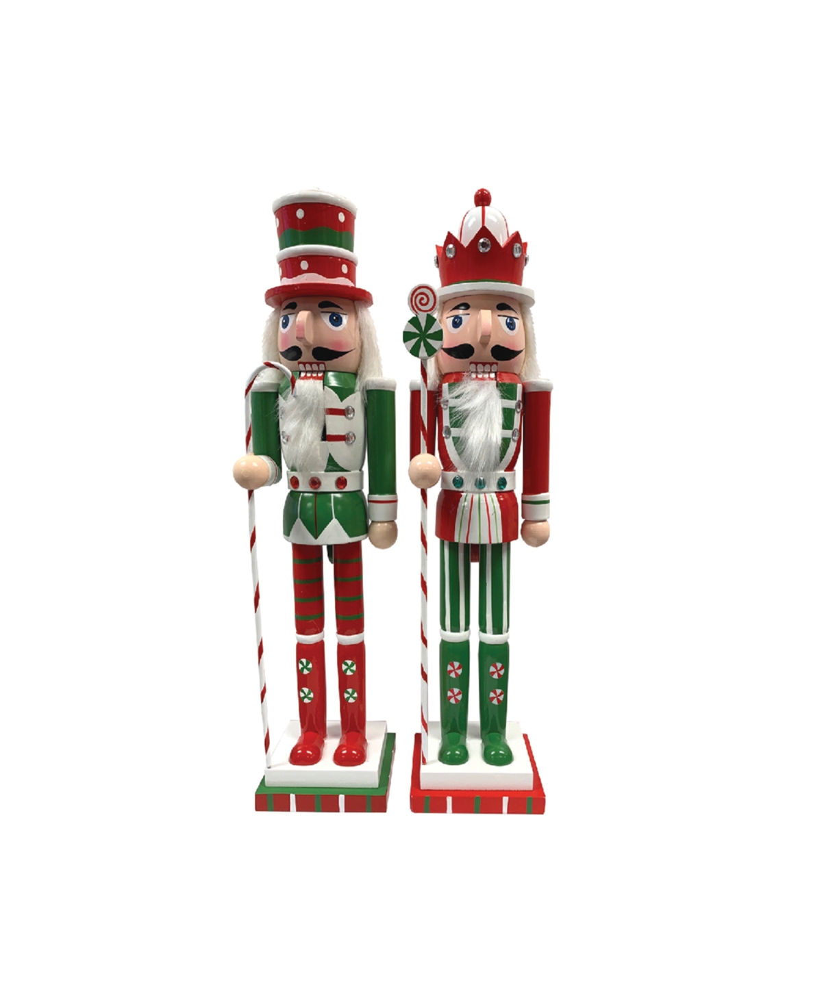 14" Red Green Peppermint Nutcrackers, Set of 2 - Multi