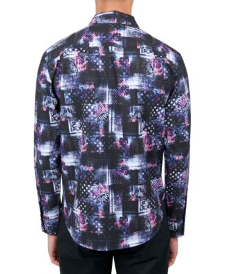 Men's Regular-Fit Non-Iron Performance Stretch Patchwork-Print Button-Down Shirt