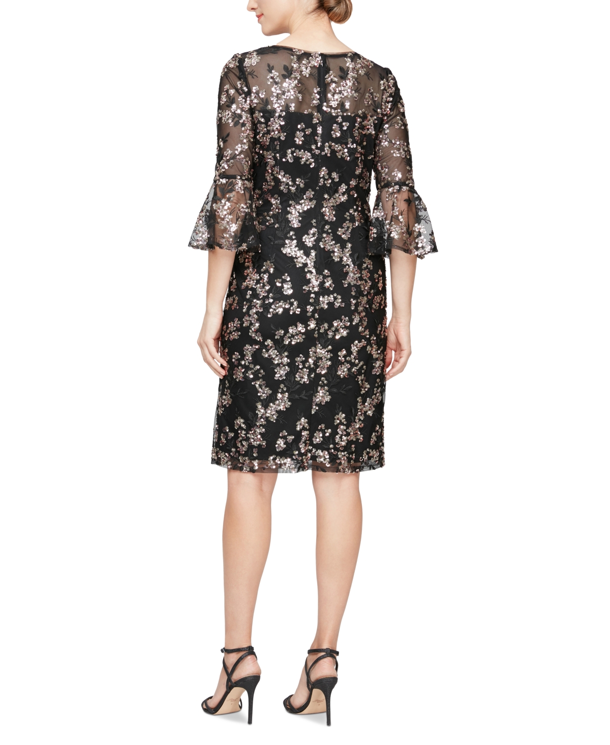 Shop Alex Evenings Petite Sequined Embroidered Sheath Dress In Black,copper