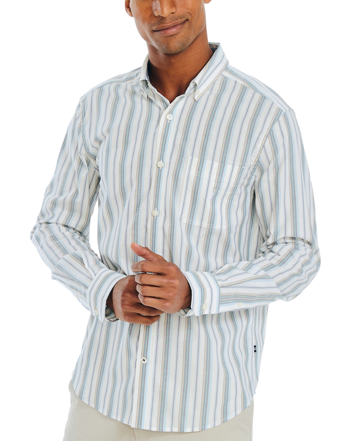 Nautica Men's Striped Long-sleeve Button-up Shirt In Sail White