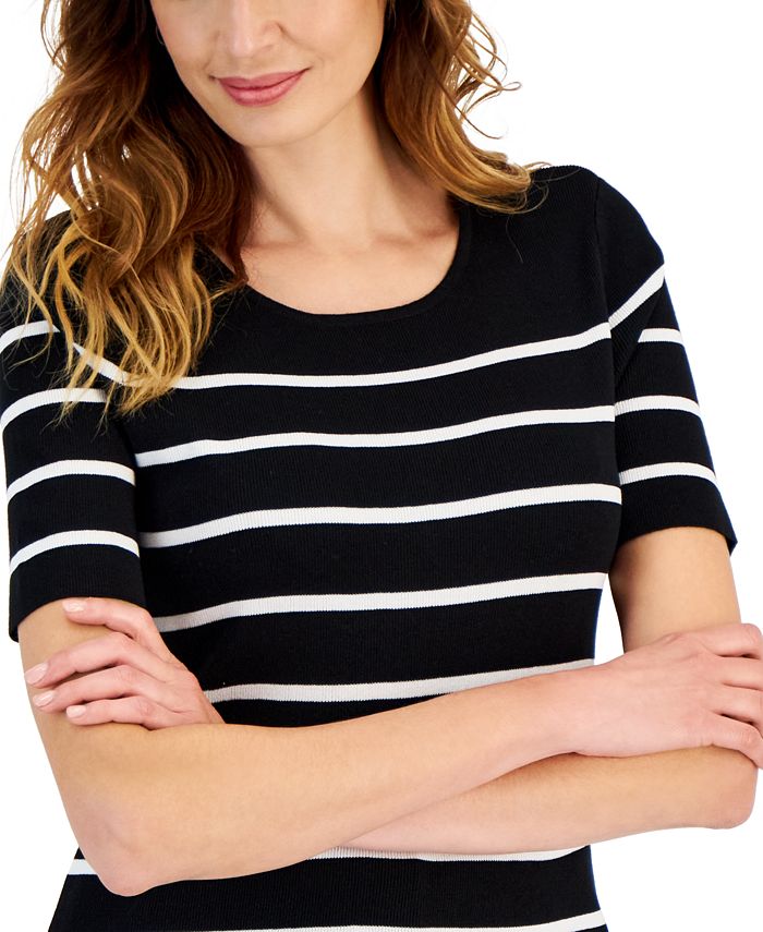 Women s Striped Round Neck Short Sleeve Sweater Top