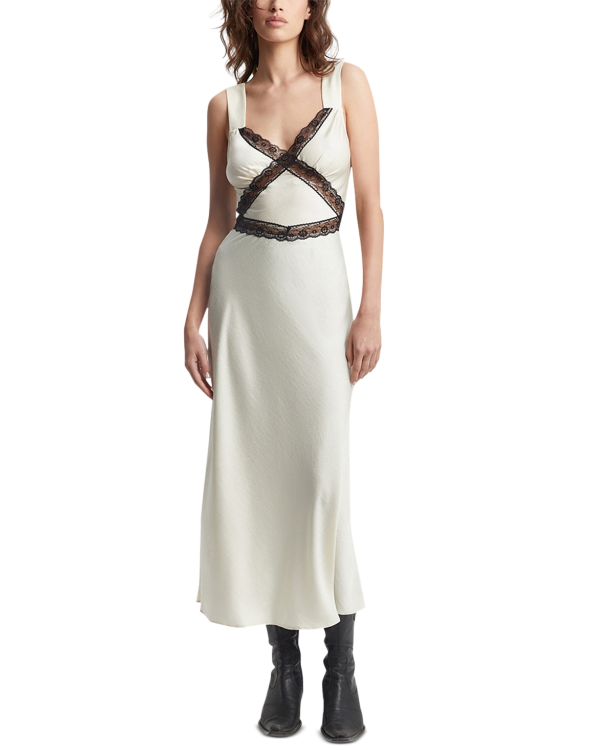 Bardot Women's Emory Lace V-neck Midi Slip Dress In Blk,white