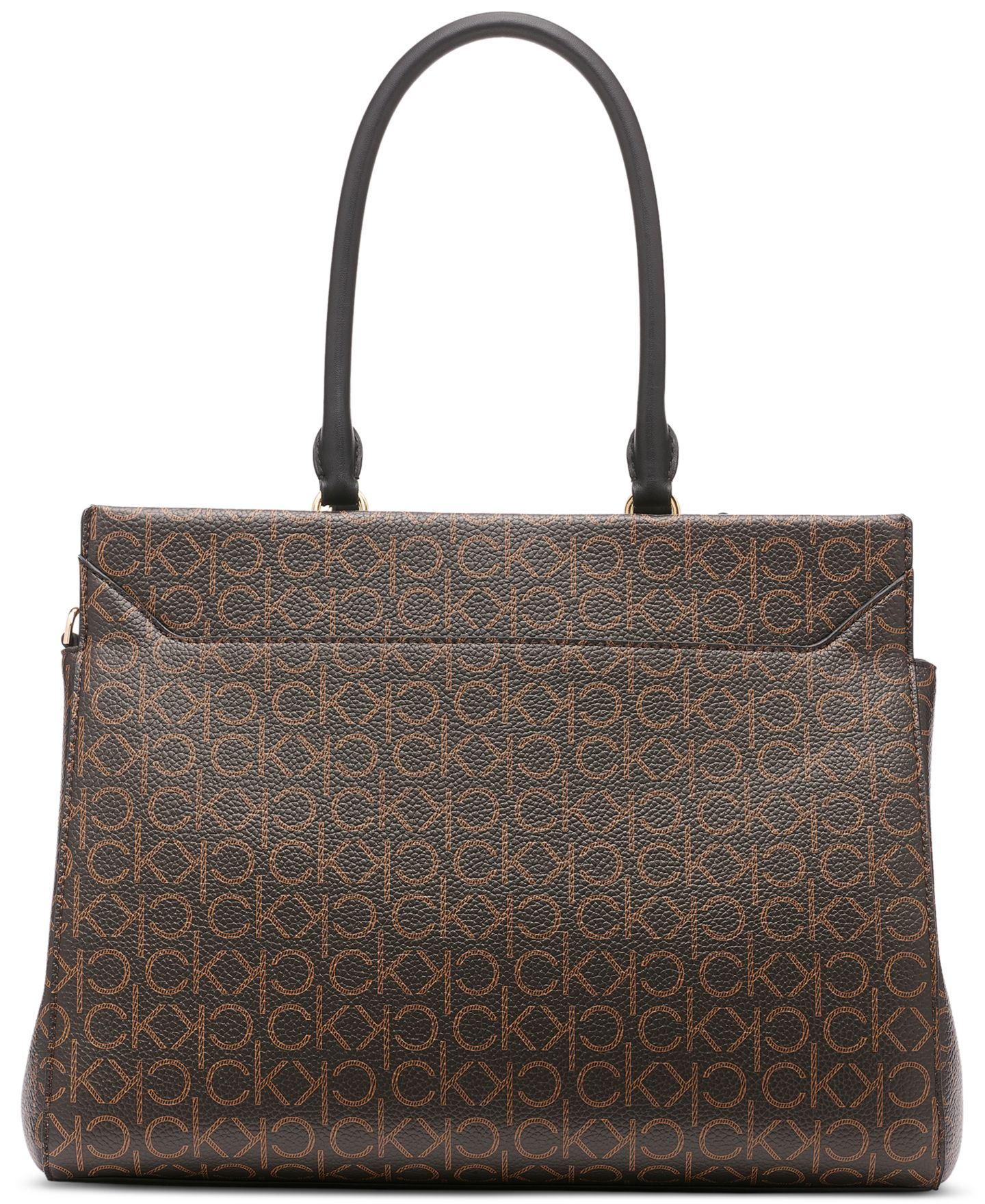 Женская сумка Calvin Klein Becky Signature Triple Compartment Turnlock Convertible Tote, цвет: Коричневый хаки / Чёрный — фото 4