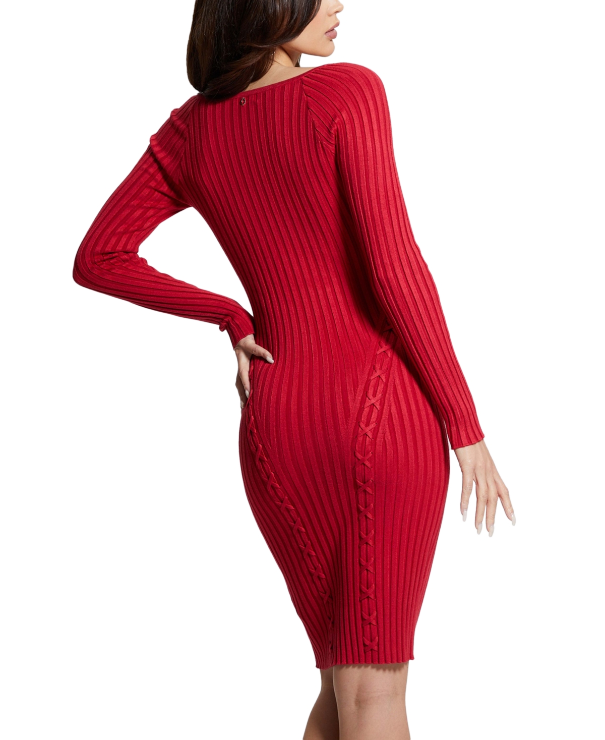 Shop Guess Women's Long-sleeve Ribbed Lace-up Sonoma Dress In Chili Red