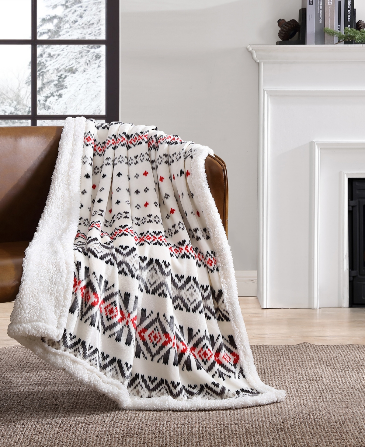 Eddie Bauer Mountain Village Ultra Soft Plush Fleece Reversible Throw, 60" x 50"
