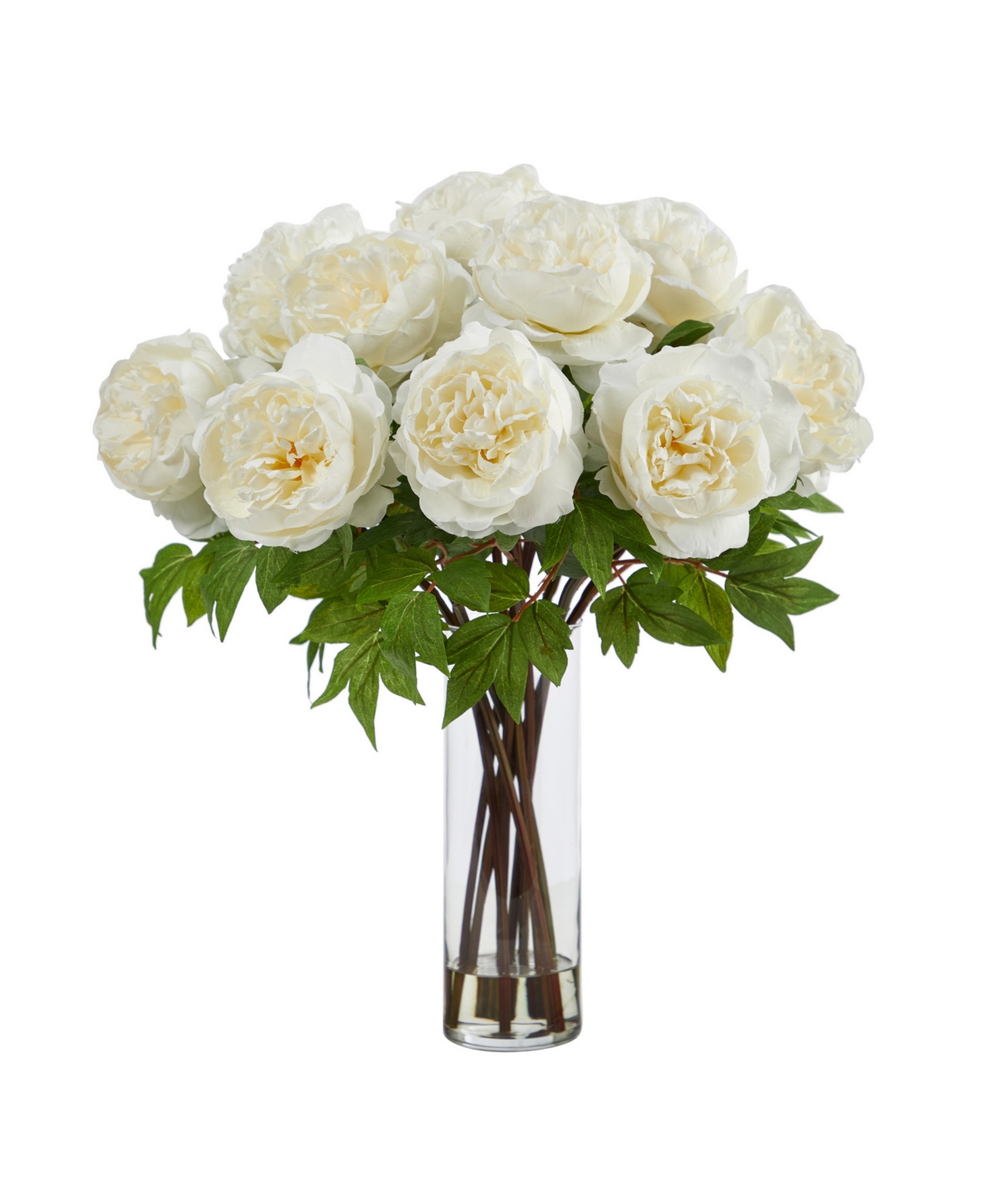 NEARLY NATURAL 22" ARTIFICIAL PEONY ARRANGEMENT WITH CYLINDER GLASS VASE 