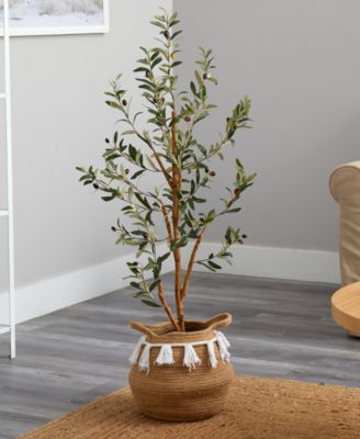 42" Artificial Olive Tree with Handmade Jute Cotton Basket with Tassels