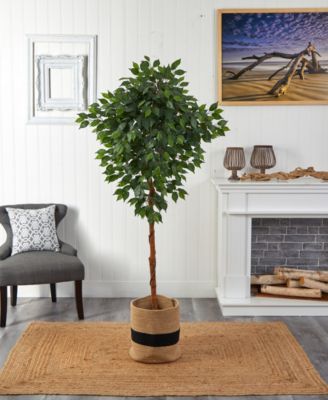 72" Artificial Ficus Tree with Handmade Jute Cotton Basket