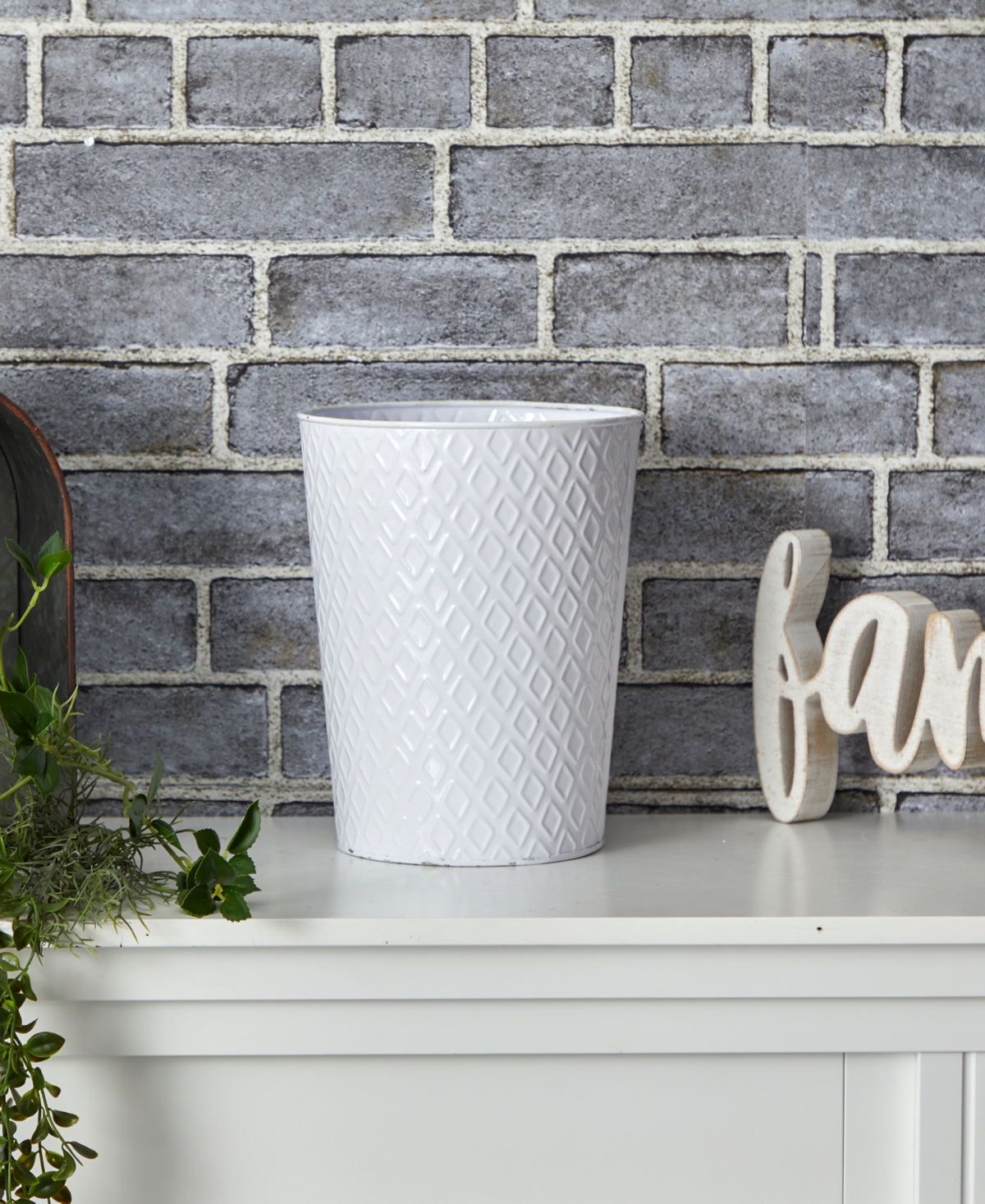 Nearly Natural 10" Embossed Tin Planter In White
