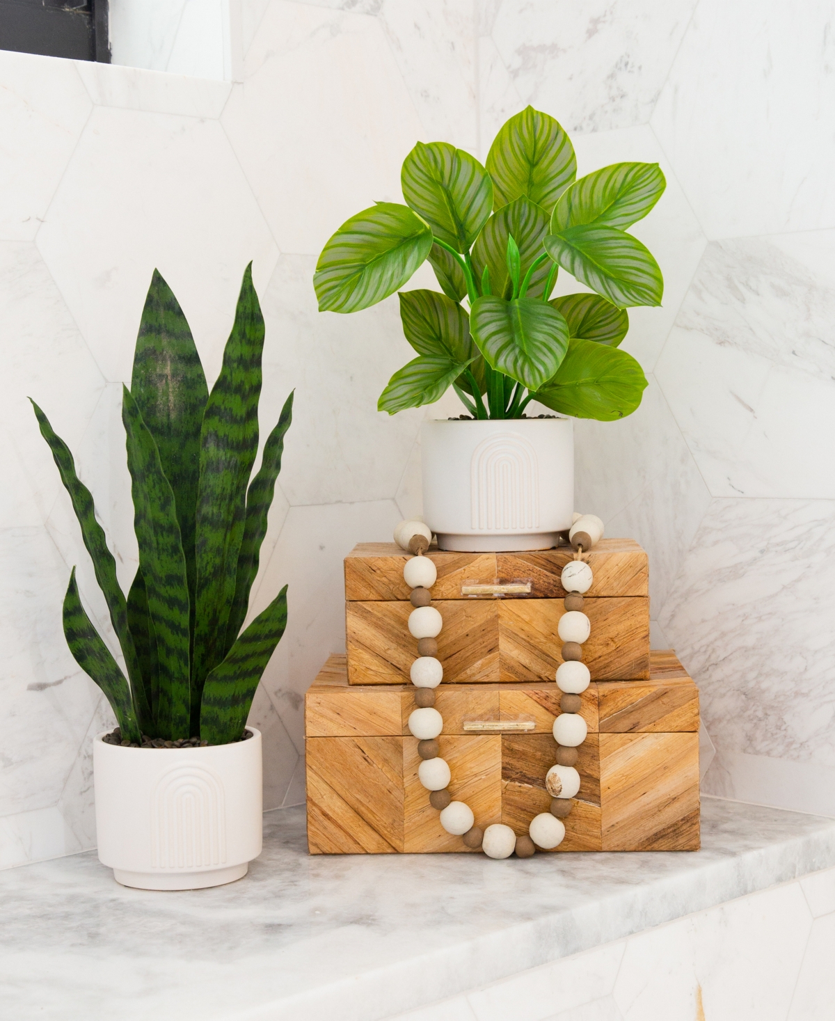 NEARLY NATURAL 12" ARTIFICIAL CALATHEA PLANT WITH DECORATIVE PLANTER 