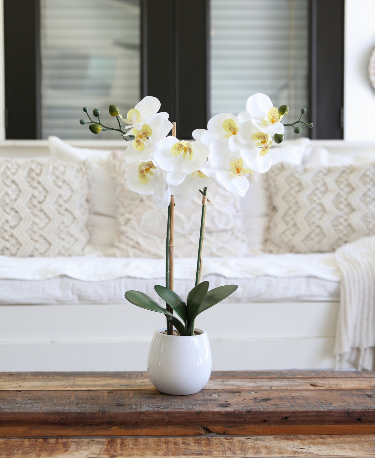 NEARLY NATURAL 26" ARTIFICIAL DOUBLE ORCHID PHALAENOPSIS WITH DECORATIVE VASE REAL TOUCH 
