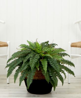 23" Artificial Boston Fern Plant with Handmade Jute Cotton Basket DIY Kit