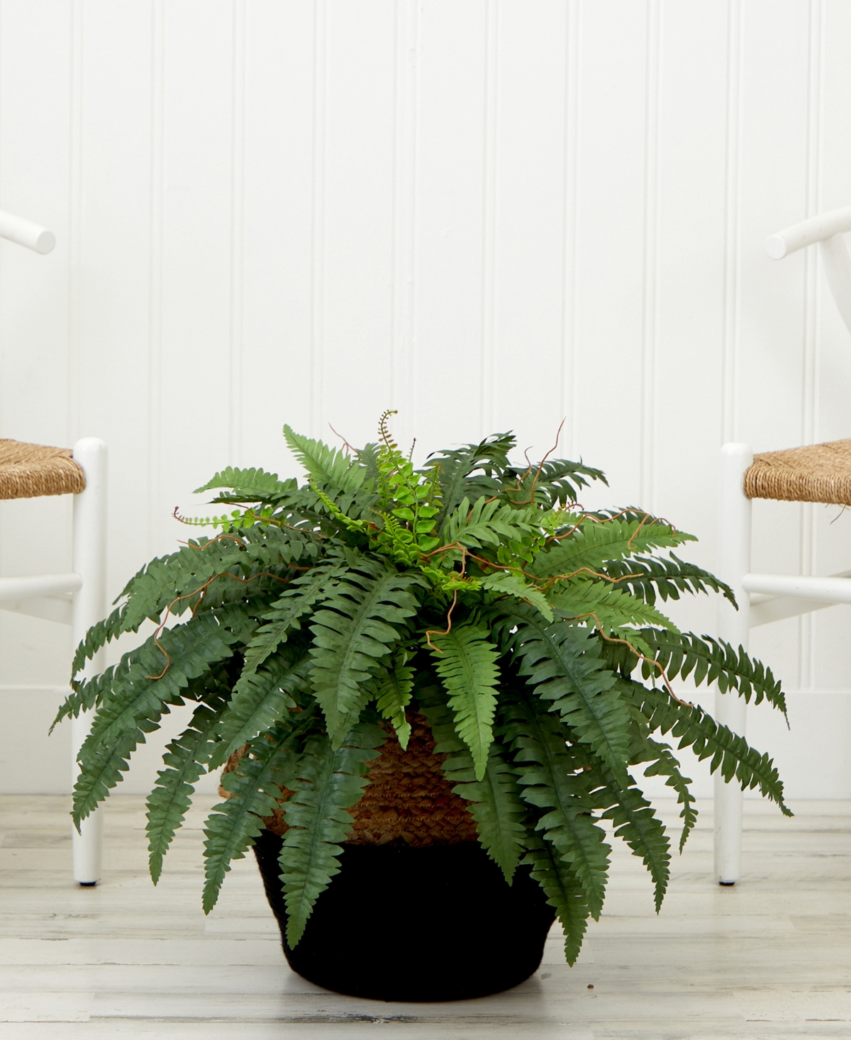NEARLY NATURAL 23" ARTIFICIAL BOSTON FERN PLANT WITH HANDMADE JUTE COTTON BASKET DIY KIT 