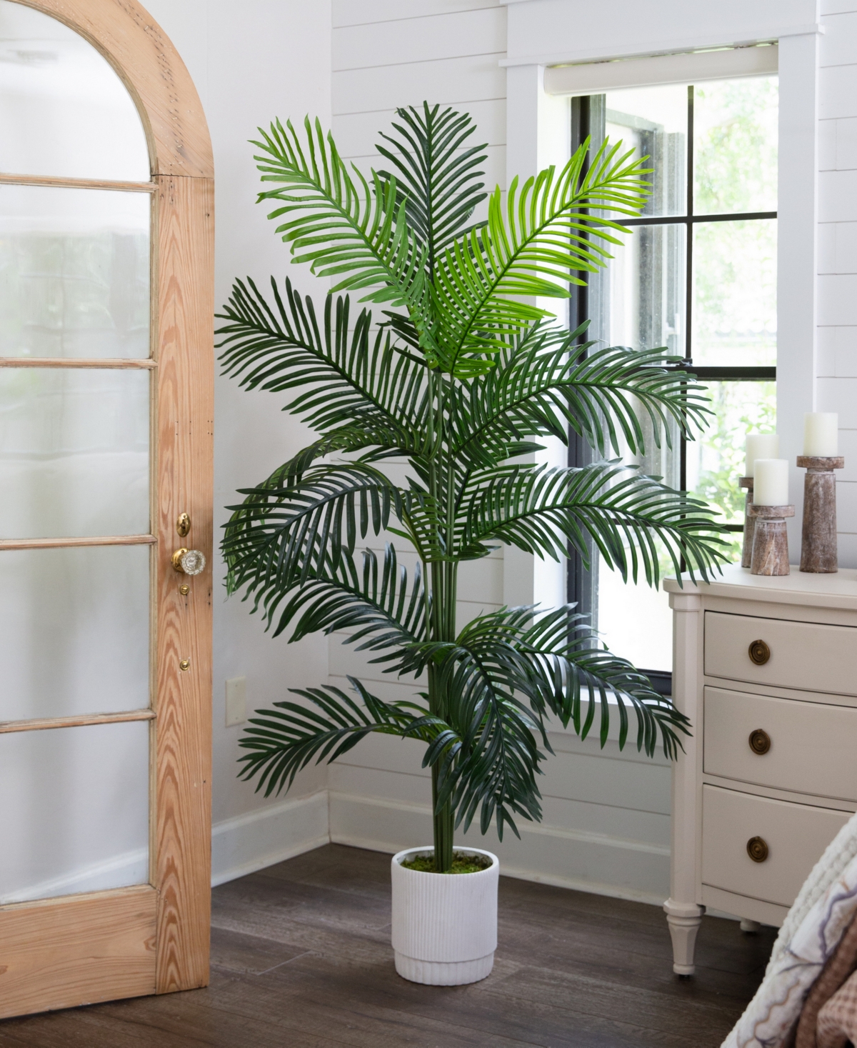 Nearly Natural 6ft Artificial Paradise Palm With Decorative Planter In Green