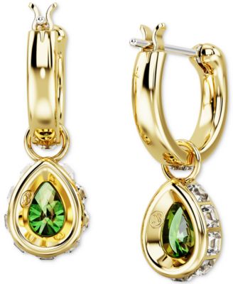 Gold-Tone Mixed Crystal Charm Hoop Earrings