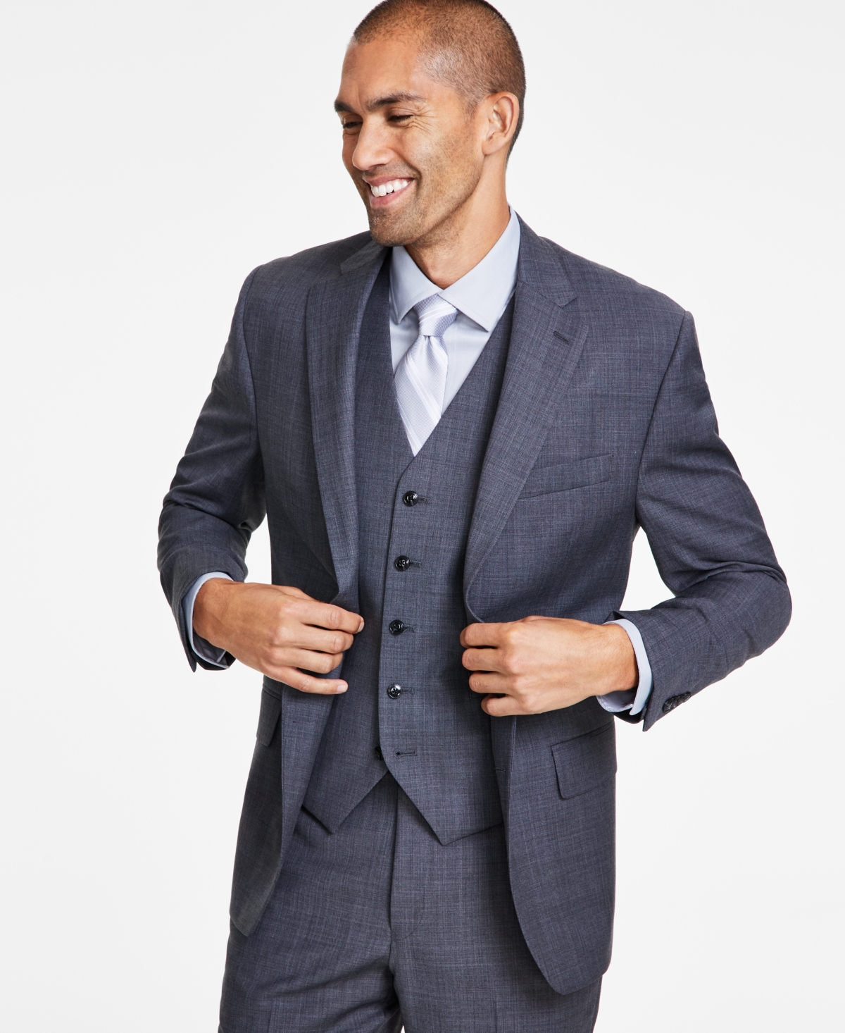 Men's Classic-Fit Wool-Blend Stretch Solid Suit Jacket - Light Grey