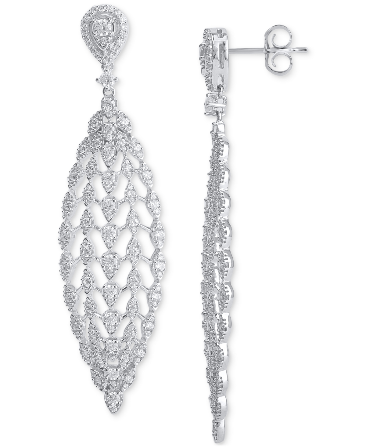 Macy's Diamond Openwork Mesh Drop Earrings (2 Ct. T.w.) In 14k White Gold