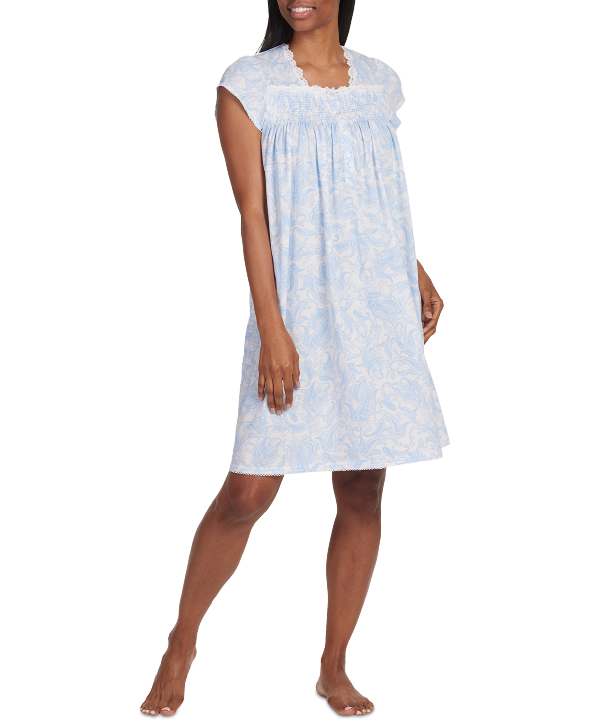 Shop Miss Elaine Plus Size Paisley-print Short Nightgown In Blue Monotone Paisley