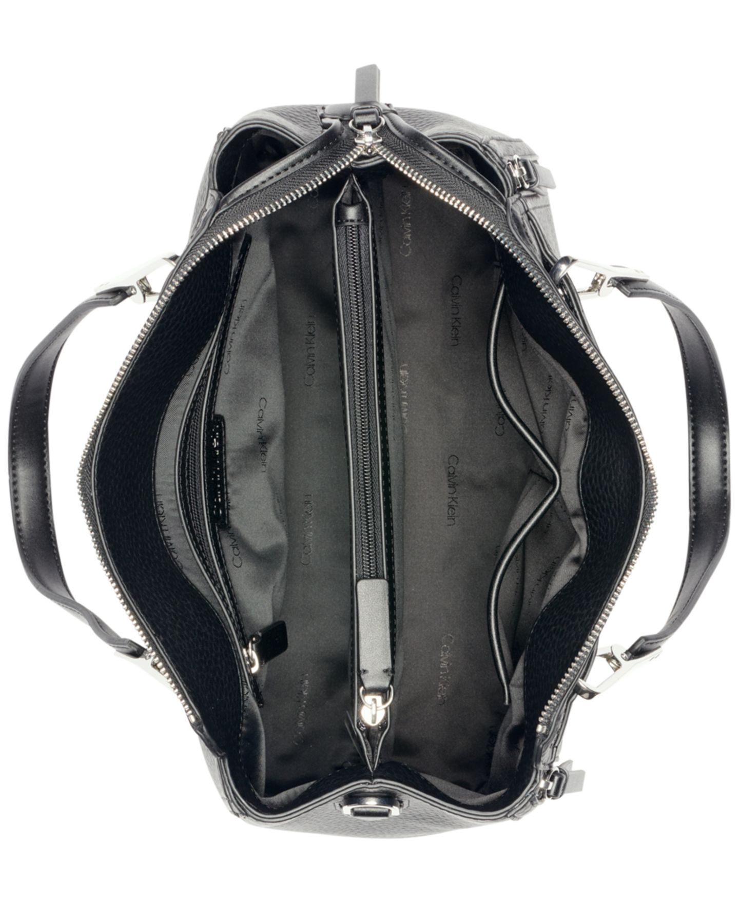 Женская сумка Calvin Klein Garnet Triple Compartment Medium Satchel, цвет: Чёрный / Серебряный — фото 4