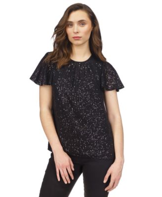 Michael Kors - Women's Sequin Flutter-Sleeve Top