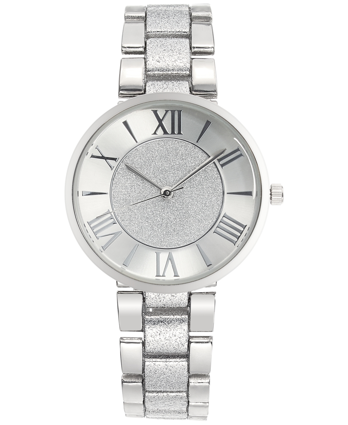 Inc International Concepts Women's Glitter Silver-tone Bracelet Watch 36mm, Created For Macy's
