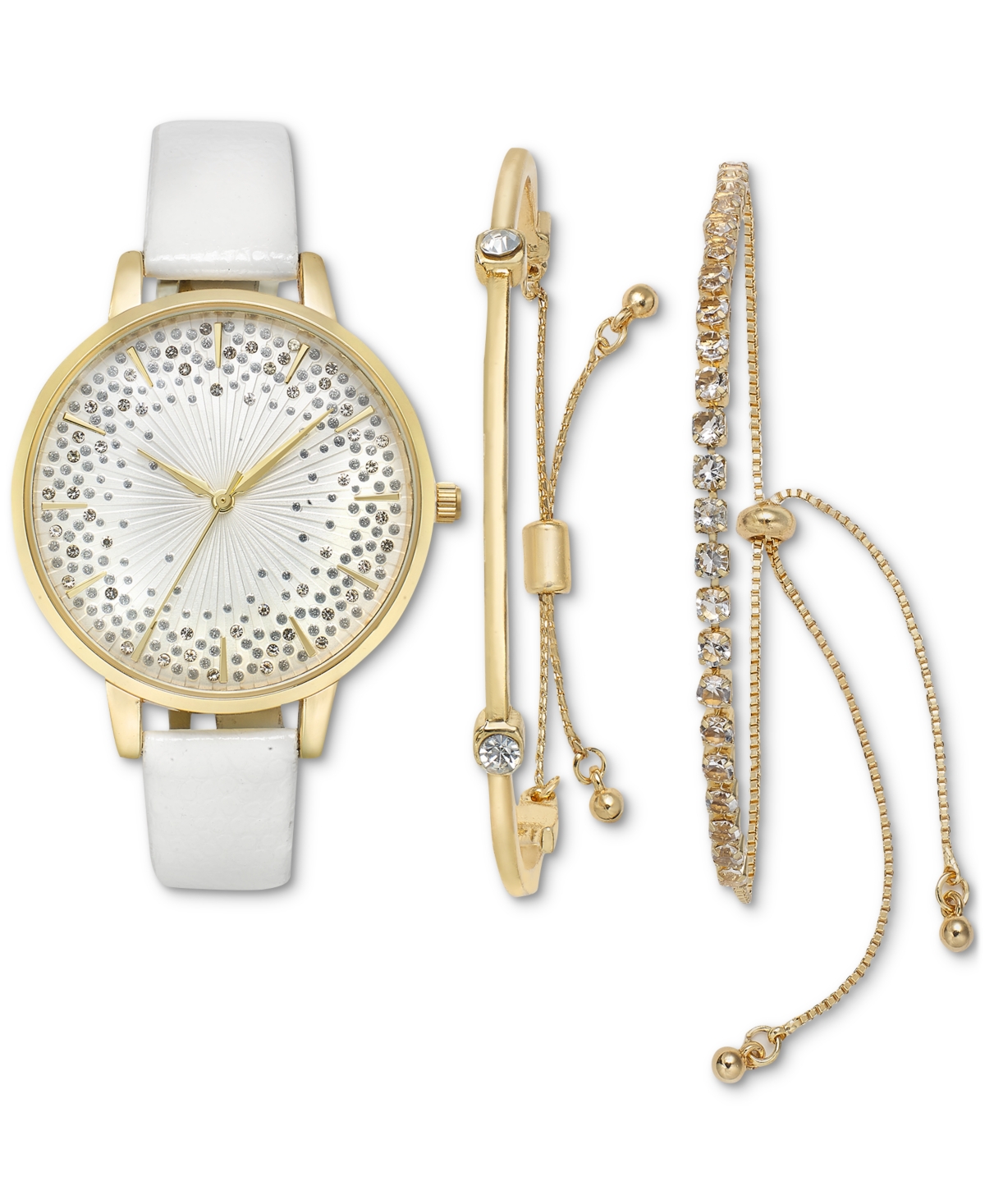 Inc International Concepts Women's White Strap Watch 38mm Gift Set, Created For Macy's