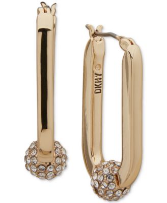 DKNY - Gold-Tone Crystal Pav&eacute; Ball Link Extra-Small Hoop Earrings