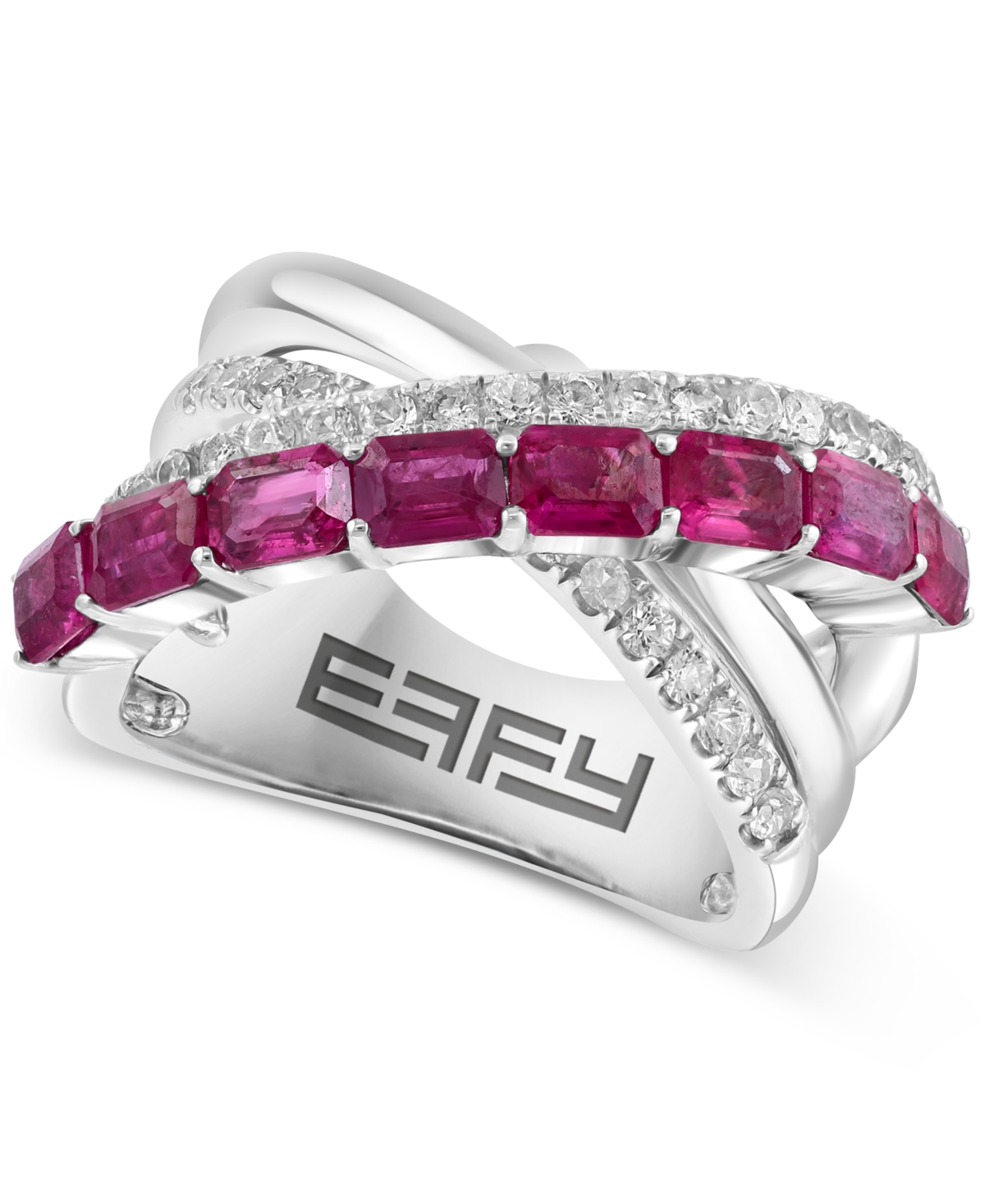 Effy Collection Effy Ruby (2 Ct. T.w.) & White Sapphire (1/2 Ct. T.w.) Crossover Statement Ring In Sterling Silver
