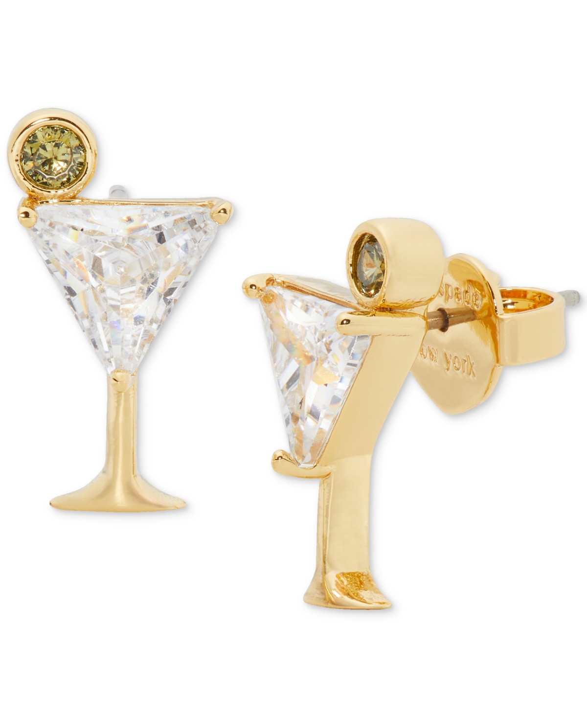 Kate Spade Shaken Or Stirred Cubic Zirconia Martini Stud Earrings In Gold Tone In Clear,gold