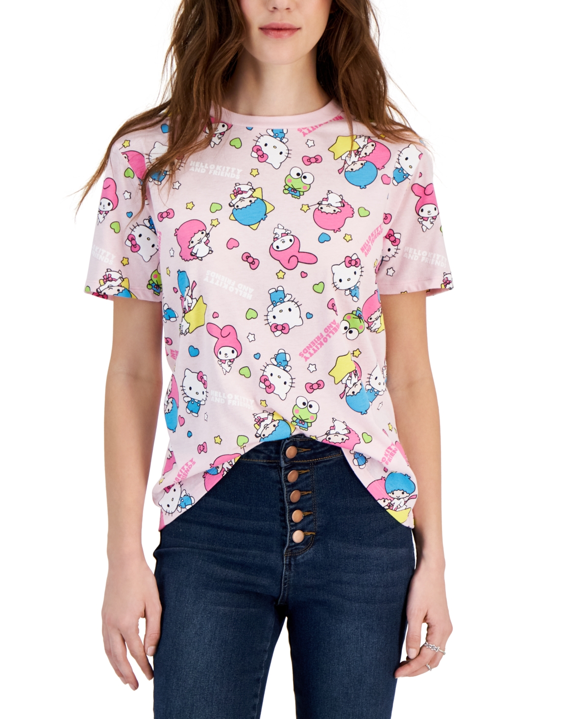 Juniors' Short-Sleeve Hello Kitty Print T-Shirt - Pink-a-boo