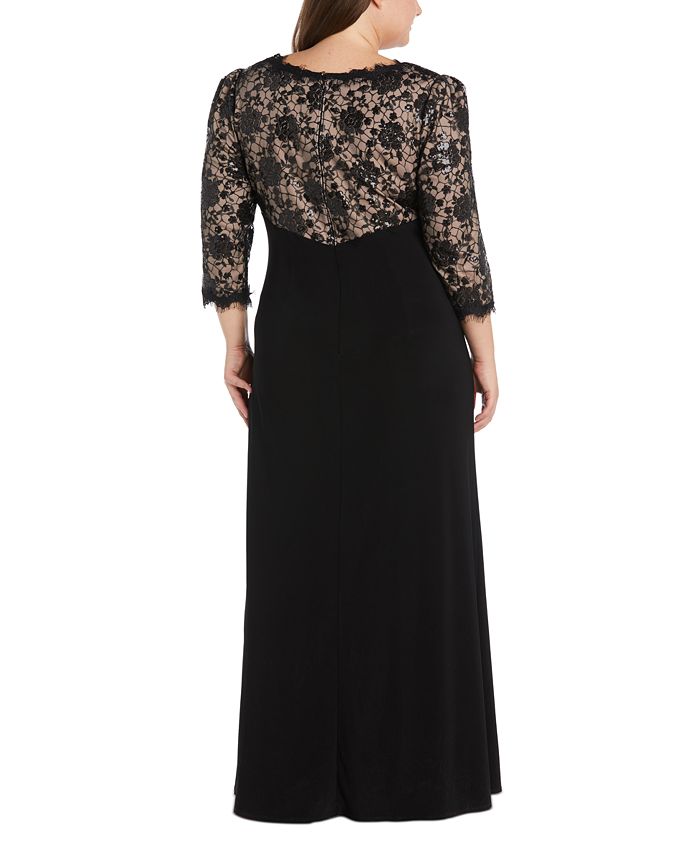 R & M Richards Plus Size Sequined Lace-Bodice Gown - Macy's