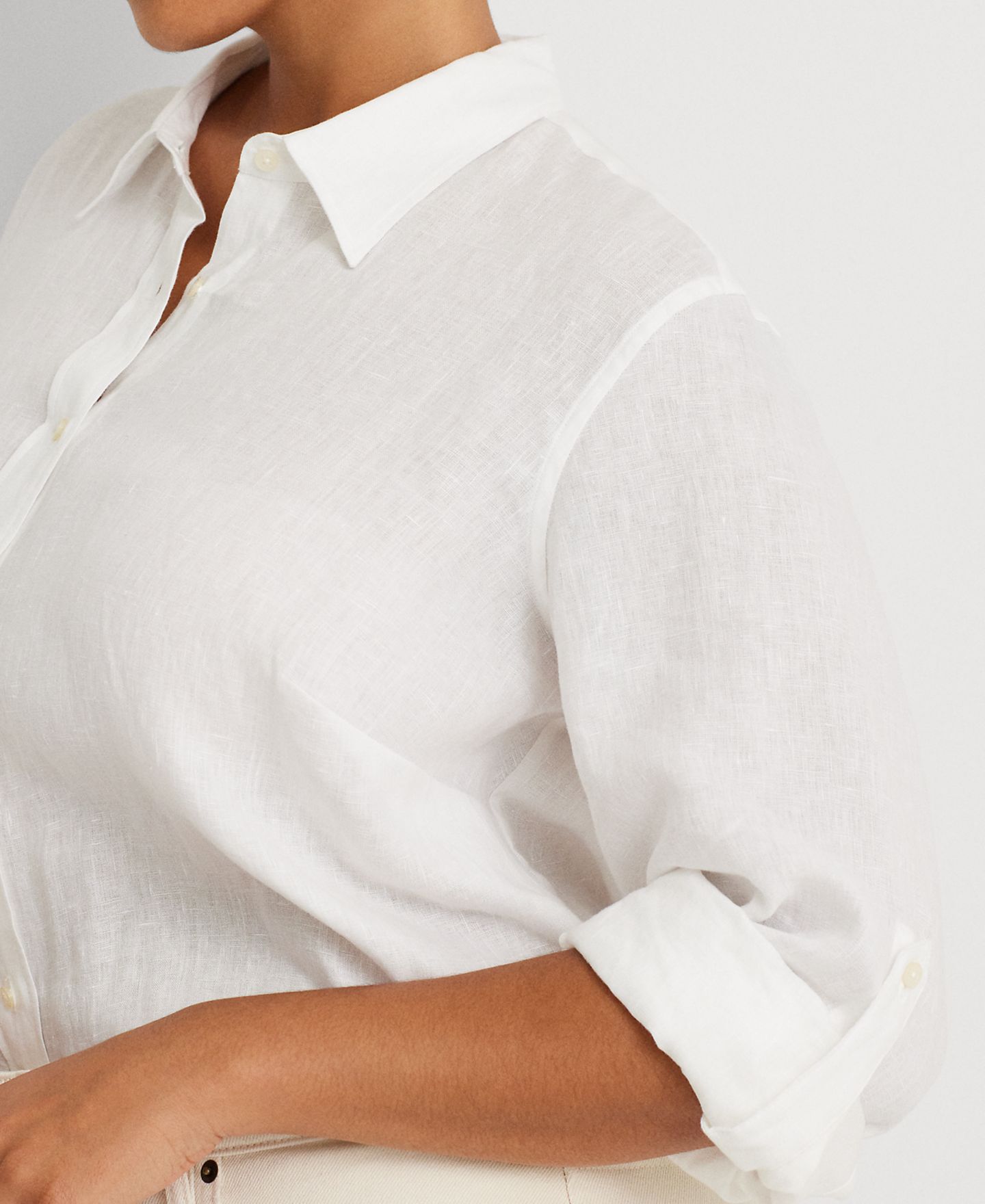 Женская рубашка Lauren Ralph Lauren Plus Size Roll-Tab, цвет: Белый — фото 4