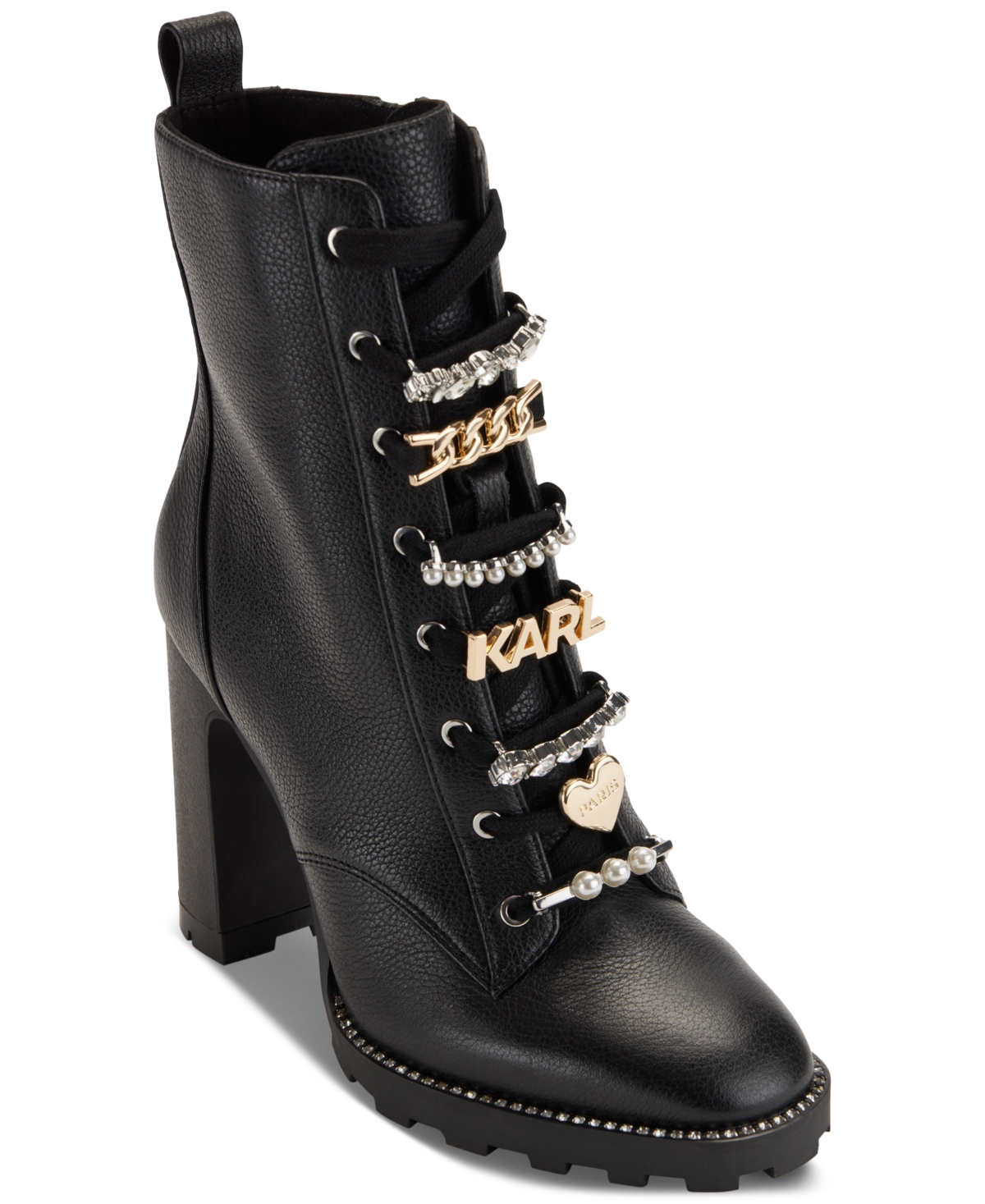 Karl Lagerfeld Women's Pazi Lace-up Embellished Booties In Blk:black