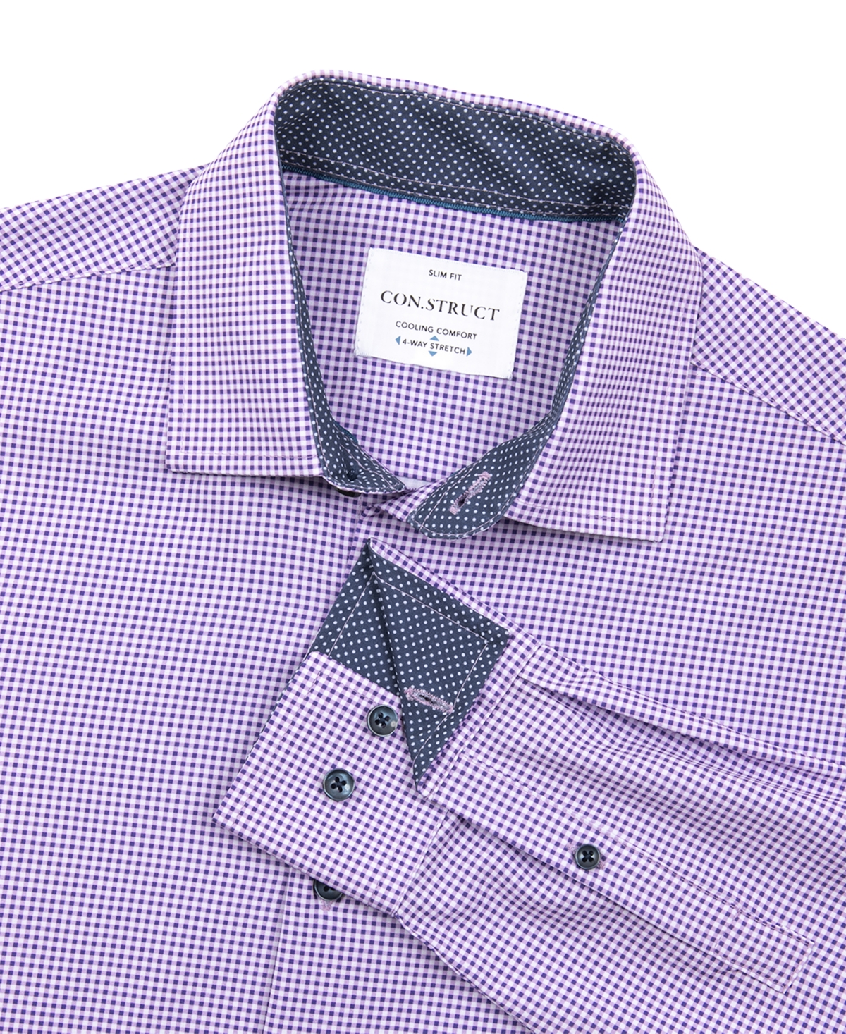 Men's Recycled Slim Fit Gingham Performance Stretch Cooling Comfort Dress Shirt - Purple