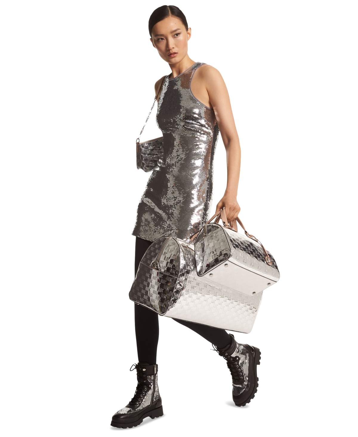 Shop Michael Kors Michael  Women's Sequined Tank Mini Dress In Silver