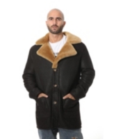 Furniq Uk Men's Sheepskin Trench Coat, Washed Brown with Ginger Wool - Brown