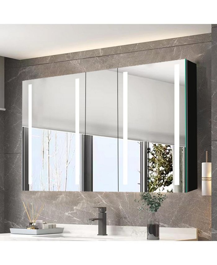 Simplie Fun 50x30 Inch LED Bathroom Medicine Surface Mount Double Door Lighted Medicine