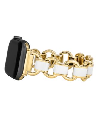 Women's White Enamel and Gold-Tone Link Bracelet designed for Apple Watch&reg; 42mm (Series 1-3 only) & 44/45/46/49mm (Ultra & Ultra 2)