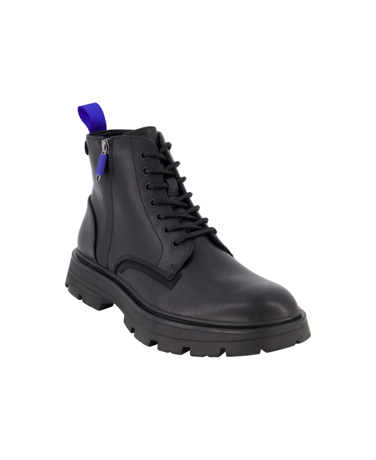 Shop Dkny Men's Side Zip Lace Up Rubber Sole Work Boots In Black
