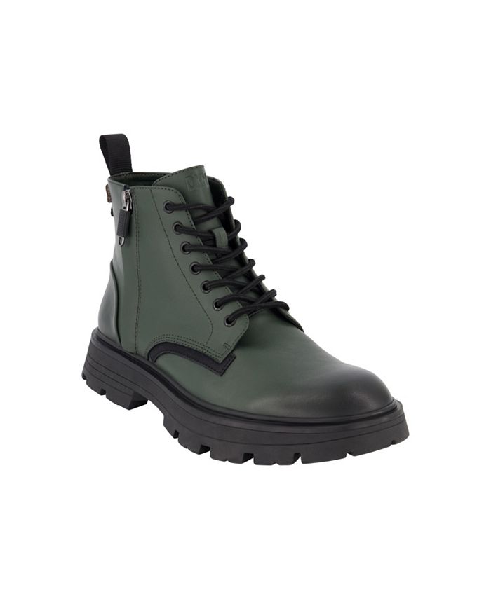 Dkny Men's Side Zip Lace Up Boots in Green Size 11